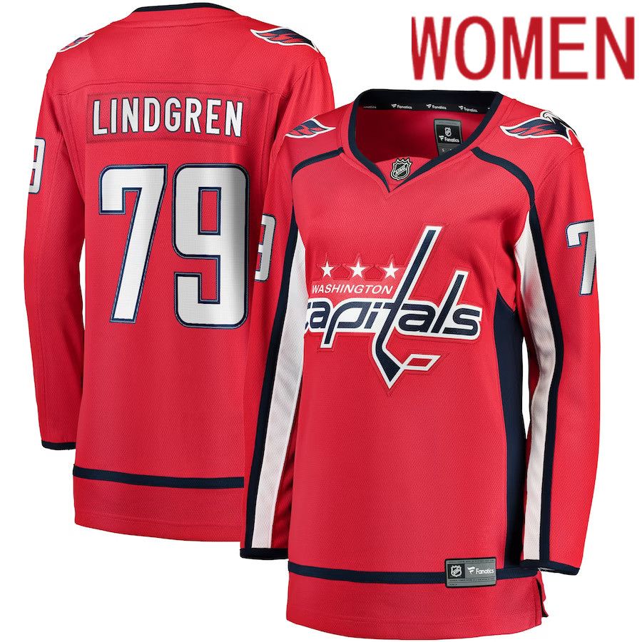 Women Washington Capitals 79 Charlie Lindgren Fanatics Branded Red Home Breakaway Player NHL Jersey